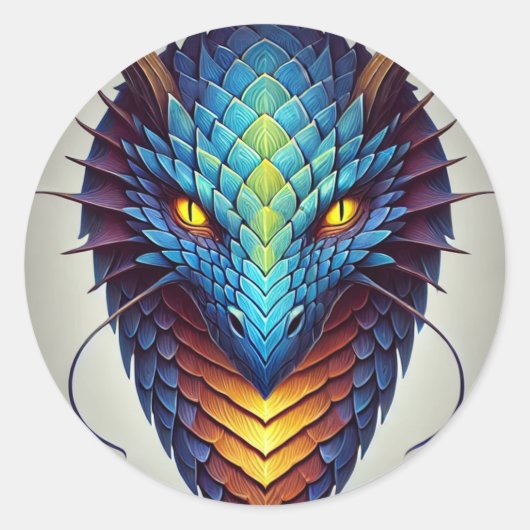 Blauwe drakenkop ronde sticker (Voorkant)