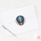 Blauwe drakenkop ronde sticker (Envelop)