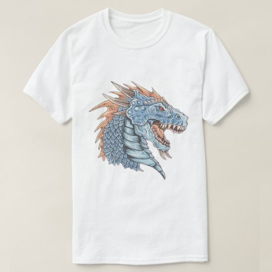 Blauwe Drakenkop T-shirt (Design voorkant)