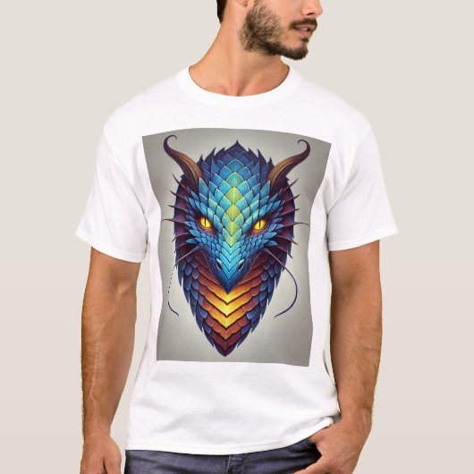 Blauwe drakenkop t-shirt (Voorkant)