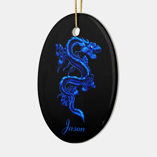 Blauwe drakenornament keramisch ornament (Links)