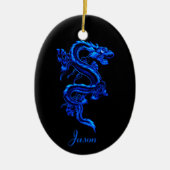 Blauwe drakenornament keramisch ornament (Voorkant)