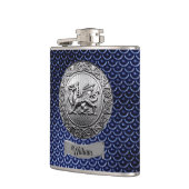 Blauwe drakenschaal metaal kijken heupfles (Links)
