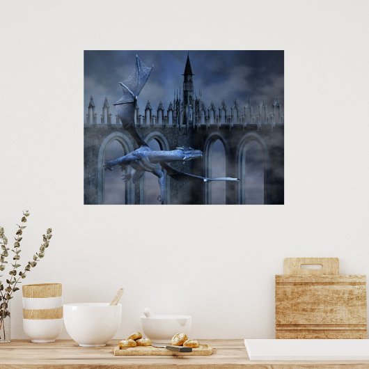 Blauwe drakenvlucht poster (Keuken)