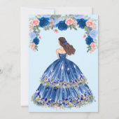 Blauwe dress en Floral Quinceanera Kaart (Achterkant)