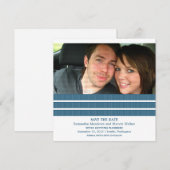 Blauwe Drie-strepen Foto Save the Date Uitnodiging (Voorkant / Achterkant)