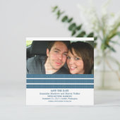 Blauwe Drie-strepen Foto Save the Date Uitnodiging (Staand voorkant)