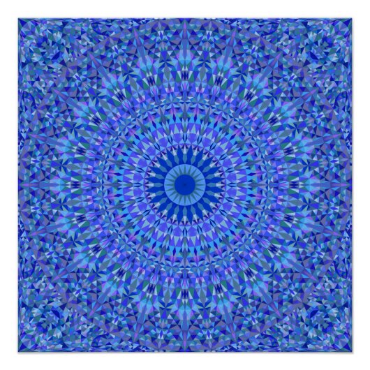 Blauwe driehoek Kaleidoscope Mandala Perfect Poster (Voorkant)