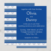 Blauwe Driehoek Stripes Nautische Bruiloft Kaart (Voorkant / Achterkant)