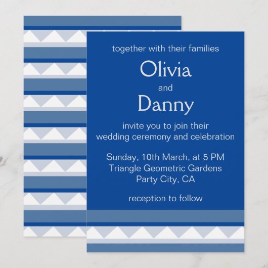 Blauwe Driehoek Stripes Nautische Bruiloft Kaart (Voorkant / Achterkant)
