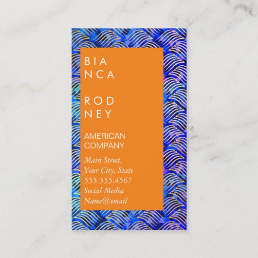 Blauwe driehoeken en goudverf visitekaartje (Voorkant)