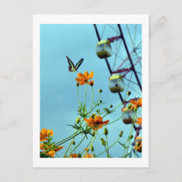 Blauwe Driehoekvlinder & Cosmos Bloemen: Japan Briefkaart