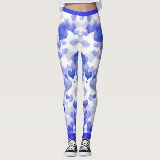 Blauwe drijvende harten leggings (Voorkant)