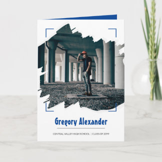 Blauwe Dringende Abstracte Penseelstreek Foto Afst