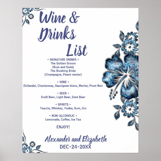 Blauwe Drinken lijst Bridal Wedding Poster (Voorkant)