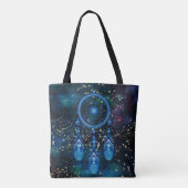 Blauwe drocatcher Celestial Gold Stars Tote Bag (Achterkant)