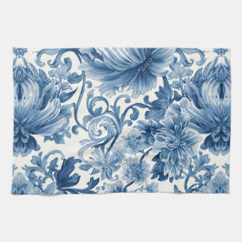 Blauwe Dromen | Bloemenschildering Chinoiserie Theedoek