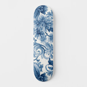 Blauwe Dromen Bloemenschildering in Waterverf Ch Persoonlijk Skateboard