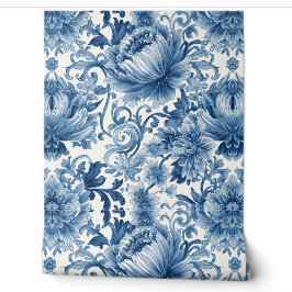 Blauwe Dromen | Bloemenschildering in waterverftec Behang