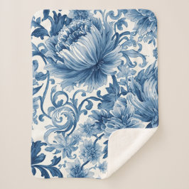 Blauwe Dromen | Bloemenschildering in waterverftec Sherpa Deken