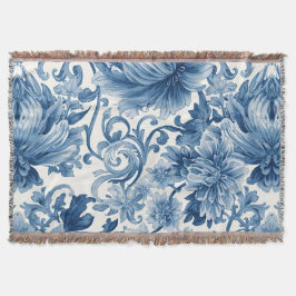 Blauwe Dromen | Bloemige Aquarel Chinoiserie Wit Deken