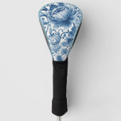 Blauwe Dromen | Bloemige Aquarel Chinoiserie Wit Golfheadcover (Voorkant)