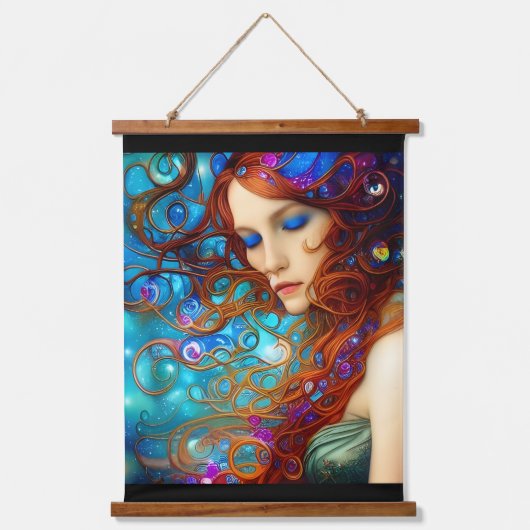 Blauwe dromen mooie digitale kunst voor vrouwen hangend wandkleed (Voorkant)