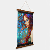 Blauwe dromen mooie digitale kunst voor vrouwen hangend wandkleed (Gebogen)