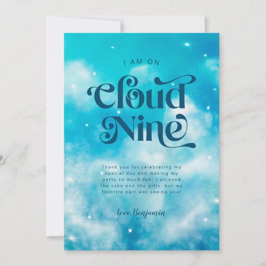 Blauwe Dromerige Pastel Cloud Negen 9e Verjaardag Bedankkaart (Voorkant)