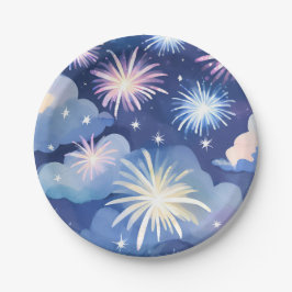 Blauwe Dromerige Wolken | Vuurwerk Sterren Waterve Papieren Bordje