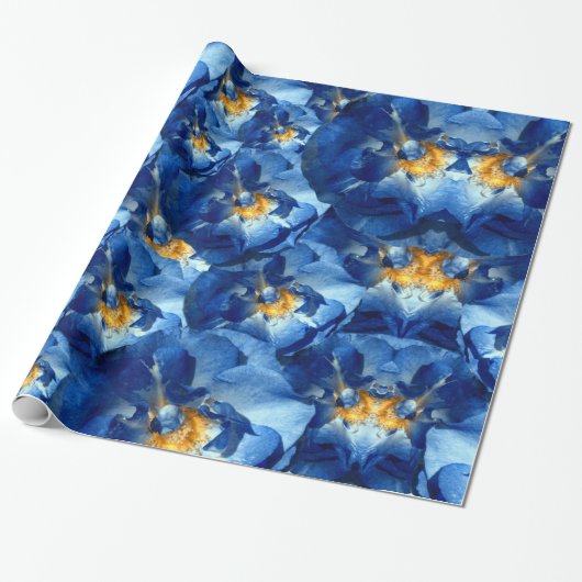 Blauwe droom, Rozen Bloemen Vakantie Wrapping Papi Cadeaupapier (Uitgerold)