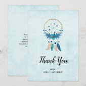 Blauwe droomcatcher met bloemen en veren bedankkaart (Voorkant / Achterkant)