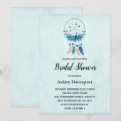 Blauwe droomcatcher met bloemen en veren bridal kaart (Voorkant / Achterkant)