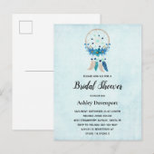 Blauwe droomcatcher met bloemen en veren bridal uitnodiging briefkaart (Voorkant / Achterkant)