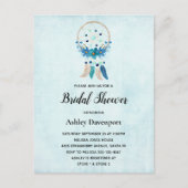 Blauwe droomcatcher met bloemen en veren bridal uitnodiging briefkaart (Voorkant)