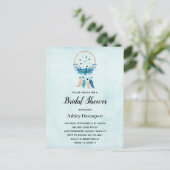 Blauwe droomcatcher met bloemen en veren bridal uitnodiging briefkaart (Staand voorkant)