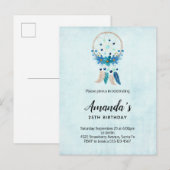 Blauwe droomcatcher met bloemen en veren op zondag uitnodiging briefkaart (Voorkant / Achterkant)