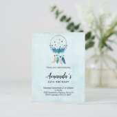 Blauwe droomcatcher met bloemen en veren op zondag uitnodiging briefkaart (Staand voorkant)