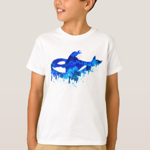 Blauwe druipende orka t-shirt