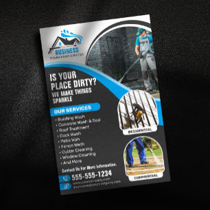 Blauwe Drukwas Power Washer Huis Wassen Flyer