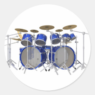 Blauwe drumkit: 10 stuks: ronde sticker