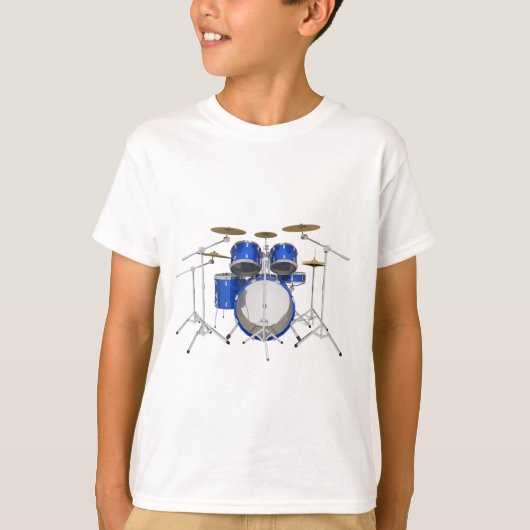 Blauwe drumkit: t-shirt (Voorkant)