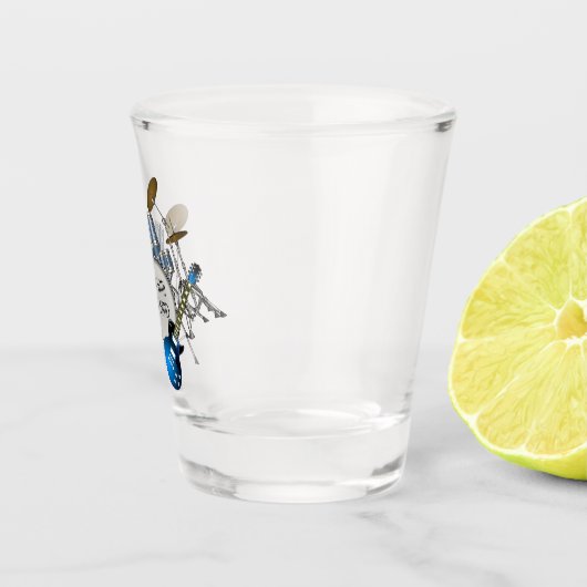 Blauwe drumset en gitaarwarm glas (Rechts)