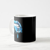 Blauwe Druppelbeetlippen Lippenstift Effect 80s Koffiemok (Voorkant links)