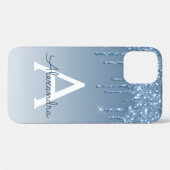 Blauwe druppelende glitter monogram Girly Case-Mate iPhone Case (Achterkant (horizontaal))
