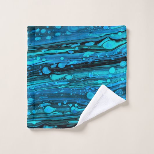 Blauwe druppels Acrylkleurstof Abstracte vloeibaar Bad Handdoek (Wasdoekje)