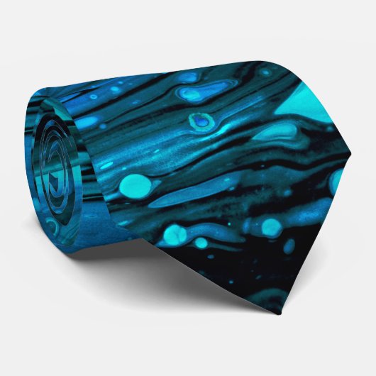 Blauwe druppels Acrylkleurstof Abstracte vloeibaar Stropdas (Opgerold)