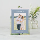 Blauwe dubbelzijdige ingelijste foto bruiloft webs kaart (Staand voorkant)