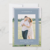 Blauwe dubbelzijdige ingelijste foto bruiloft webs kaart (Voorkant)