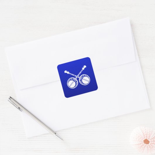 Blauwe Dueling Banjos Vierkante Sticker (Envelop)